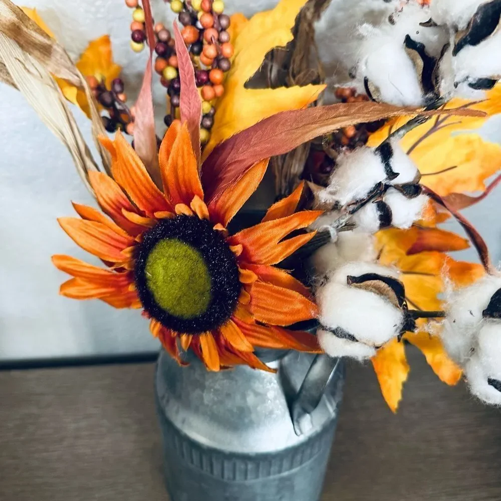 Fall Rustic Metal Farmhouse Sunflower Floral Arrangement